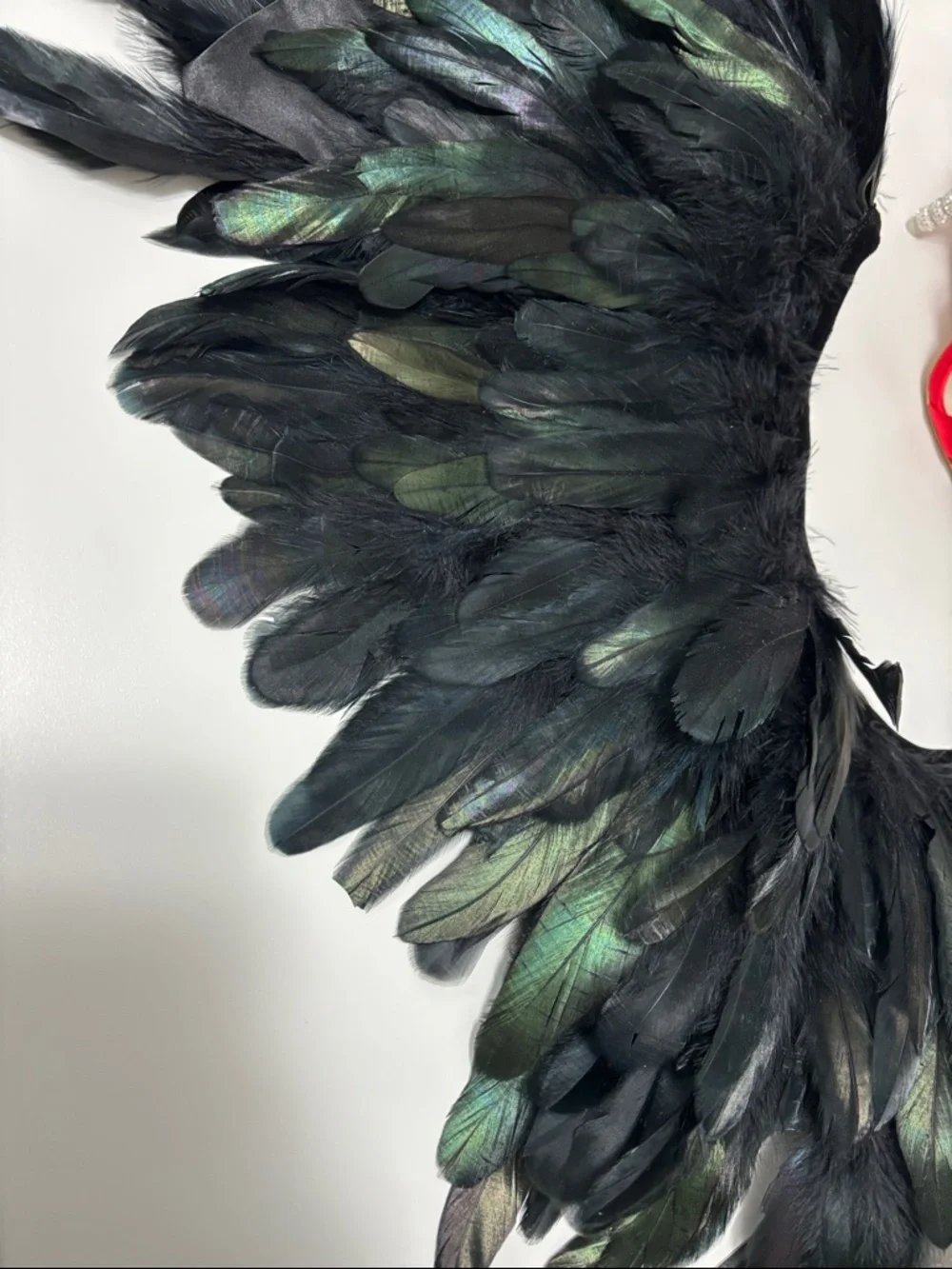 bebe Iridescent Black Feather Capelet with Green and Purple Sheen - Picture 4 of 5